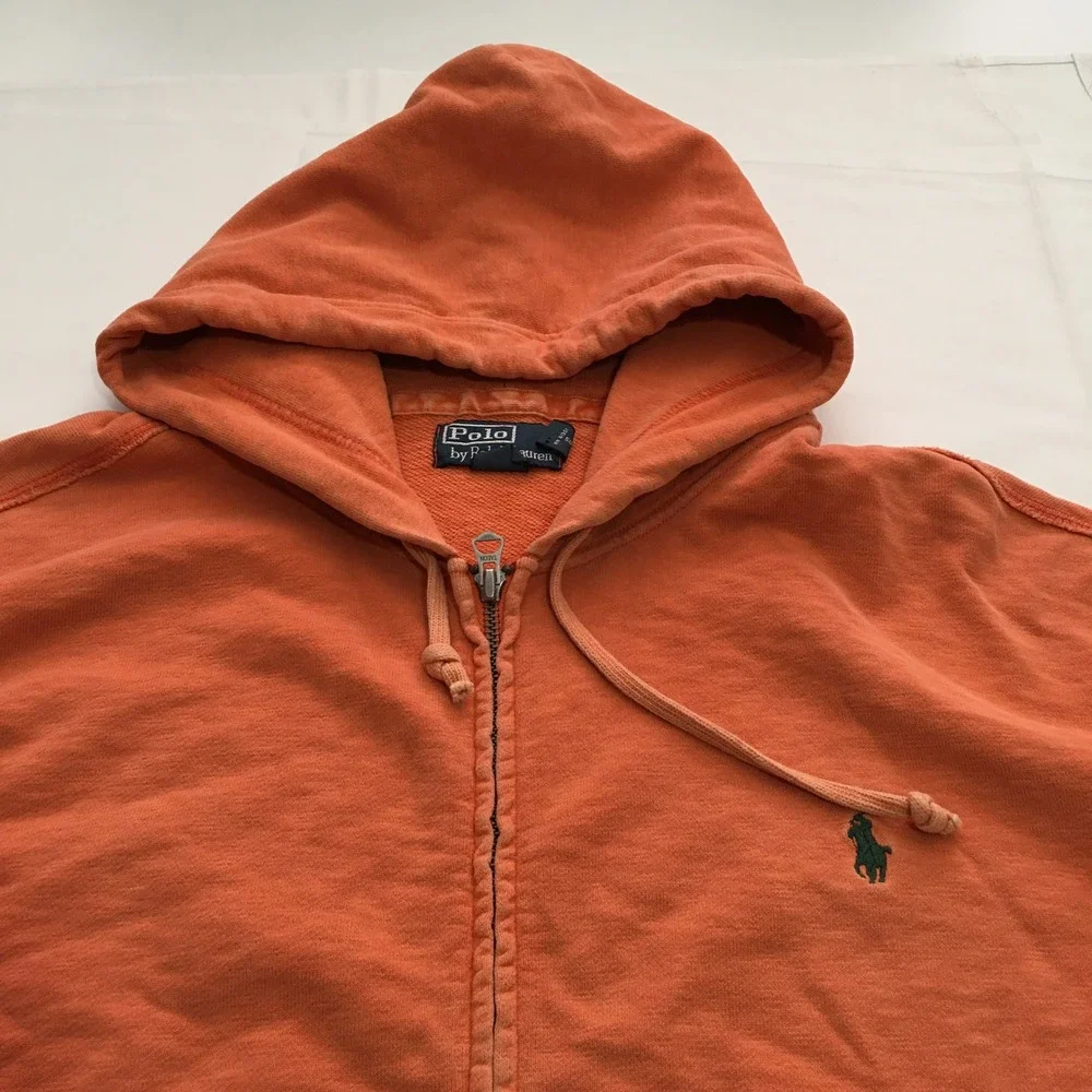 Polo Ralph Lauren Full Zip Hoodie Sweatshirt Mens 2XL Orange Pony Logo